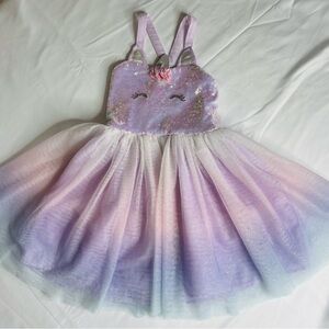 Girls Lavender Unicorn Tulle Dress - Sparkle Straps